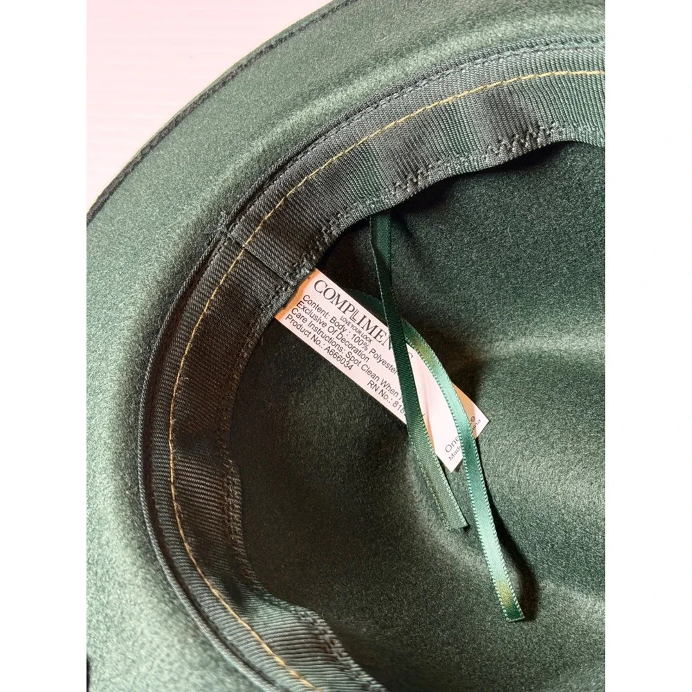 Compliments Felt Fedora Hat Pineneedle Green Faux Leather Trim One Size Women